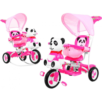 3-kołowy Rowerek dla dzieci Panda Różowy + Dźwięki + Daszek + Barierka + Podnóżek + Rączka + Schowek